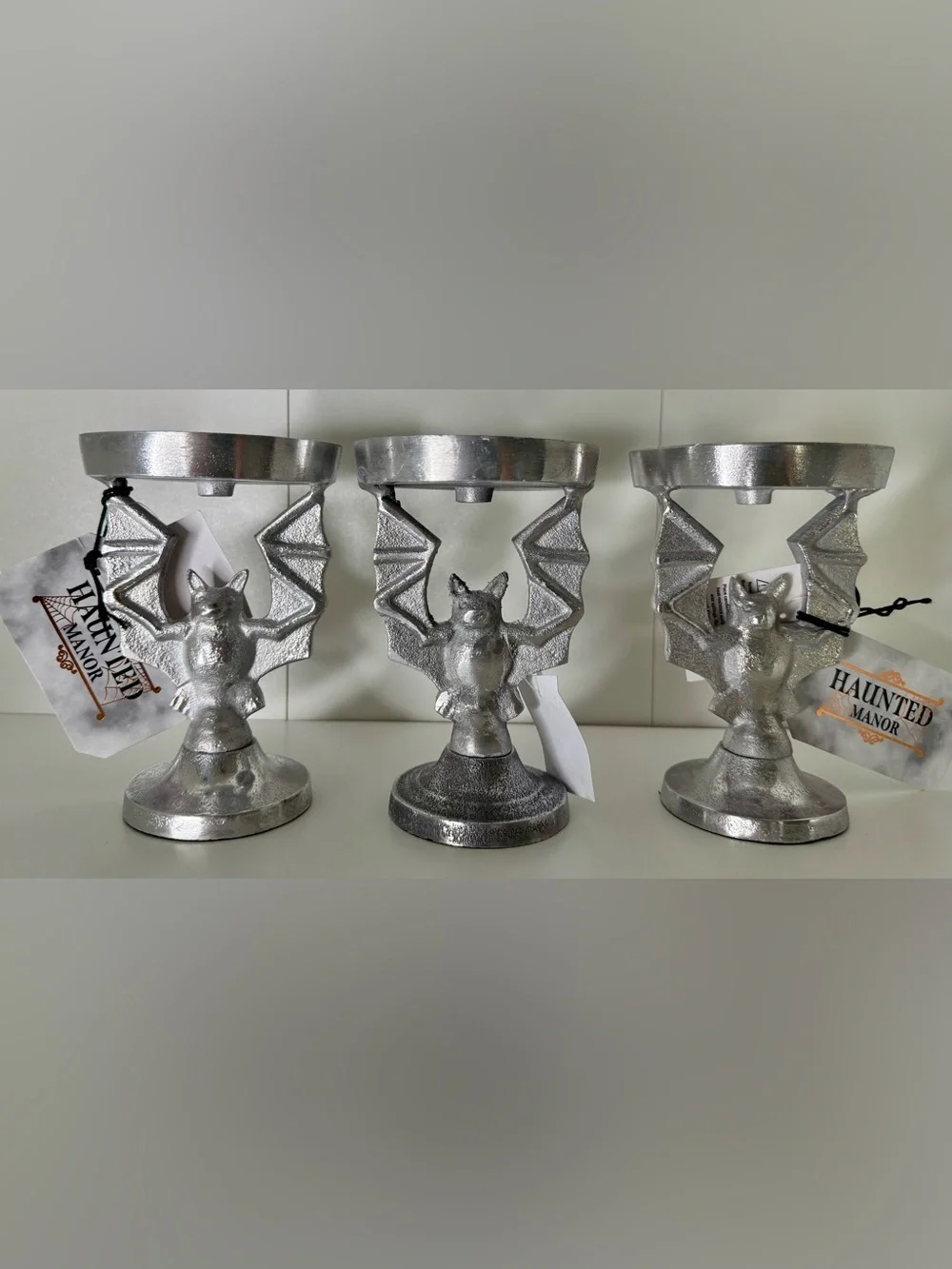 Haunted Manor Bat Candle Pillar Holder - Set of 3 NWT